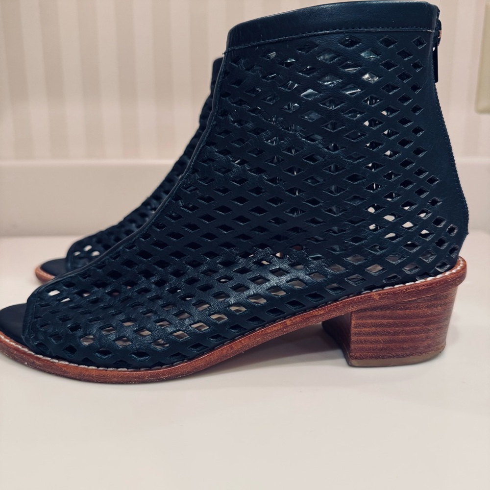 Loeffler Randall Black Leather Laser Cut Ankle Bootie - Picture 6 of 16